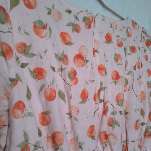 Gal Meets Glam Peach Print Midi Dress Linen Blend Size 6 - Picture 3 of 6